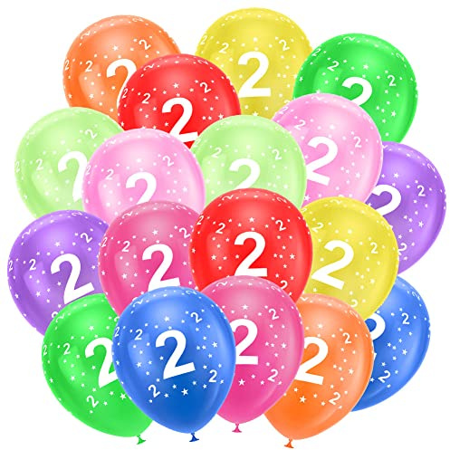 Ainiv Lot De 18 Ballons En Latex Pour 2e Anniversaire, Numbers Printed Chiffres Multicolores, Ballons D'Anniversaire en Forme de Chiffre 2 pour 2 Ans, Fournitures De Décoration de Fête