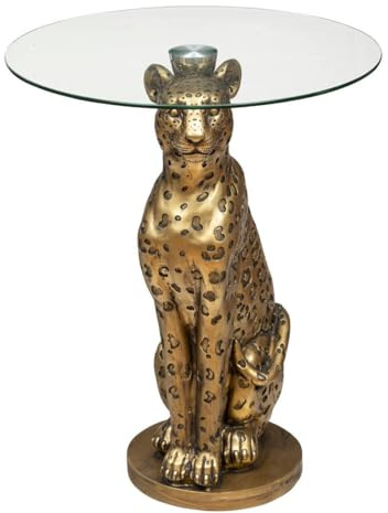 Atmosphera - Table à café Leopard en résine et Verre trempé D40cm doré