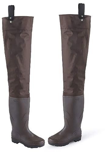Stivali A Coscia Da Pesca Pantaloni da pesca in nylon impermeabile e stivali con suola in tendine di mucca antiscivolo, resistenti stivali da wading regolabili (Color : Brown, Size : 47 EU)