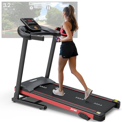 PASYOU Tapis de Course Pliable,2.0HP Vitesse Réglable 1-12KM/H Tapis Roulant Inclinable,15 Pré-programmes avec Affichage LED et Kinomap APP,Silencieux Exercice à Domicile et au Bureau,Noir