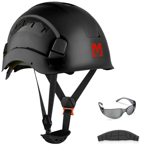 Mustbau Casque de Sécurité, Casques de Protection EN397 avec Lunettes Antibuée, 53 à 63 cm Tour de Tête Réglable, Matériau ABS Résistant pour Hommes Femmes - Noir