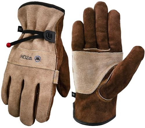 WZQH Guantes de Trabajo de Cuero Para Hombres y Mujeres. Para Jardinería, Soldadura, Construcción, Motosierras, Granjas, Pastos, etc. Piel de Vaca, Revestimiento de Algodón. Café - Gris 2XL