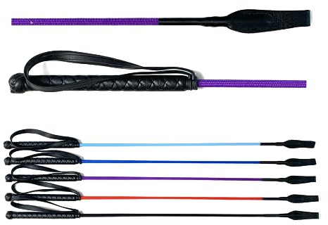 JA Horse Springgerte Springstock Reitgerte Pferd Peitsche mit Lederoberteil Gummigriff und Handgelenkschlaufe (70 cm, lila)