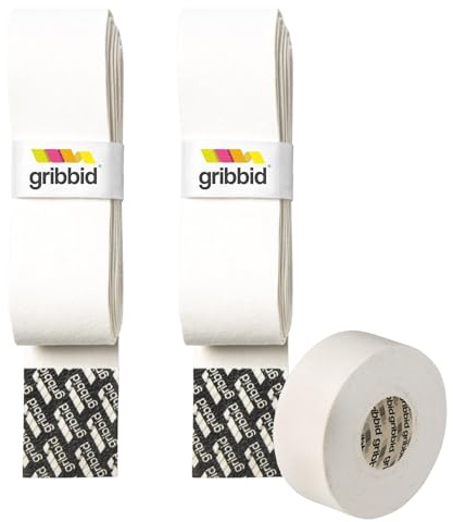 GRIBBID Gamuza de agarre de hockey, hockey sobre césped, gamuza holandesa original (blanco, paquete de 2 + cinta deportiva blanca)