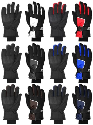 Bencailor 6 Pairs Kids Winter Gloves Waterproof Ski Glove Boy Girl Warm Snow Snowboard Mittens for Cold Unisex(Red White Blue Brown Dark Blue Purple-Blue,10-15 Years,Simple,Solid Color)
