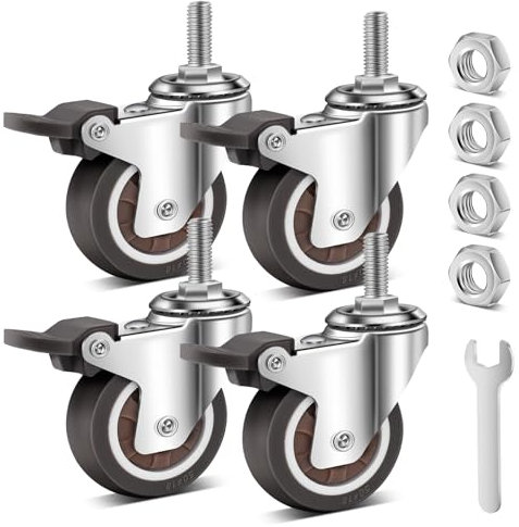 Fatiya 2 Inch Stem Casters Wheels Set of 4 with Dual Locking, M8 x 25 mm Heavy Duty, Smooth and Silent Movement, 880 Lbs Load Capacity, Threaded Swivel Wheels for Cart Furniture