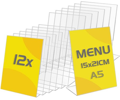 TAPKUA Tischaufsteller A5, 12er Pack Transparenter Acryl Tischständer L-Form Aufsteller für Büro, Restaurant, Geschäft, Hotel, Theke (12 Stück - A5)