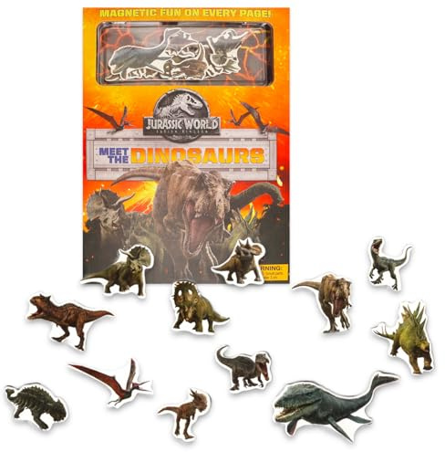 Jurassic World Refrigerator Magnets Set- Bundle with Jurassic World Fridge Magnets, Dinosaur Storybook, and More | Educational Dinosaur Magnets for Kids