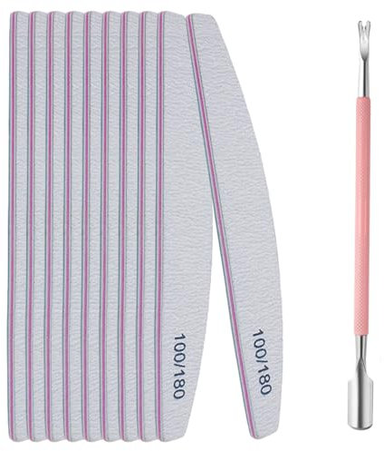 YHTSPORT 10 pcs Lima per unghie 100 180 e spingi cuticole per unghie, Lima per unghie professionale, Taglia cuticole professionale, Set per manicure e pedicure,per adatto casa e salone