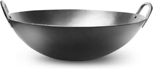 SGKOMN Wok de Hierro, Wok Grande, Antiadherente, sin Revestimiento, binaural, 40 cm, para Cocina de inducción, Wok, sartén, sartenes antiadherentes, Olla de Hierro Antigua, sartén w(50cm)