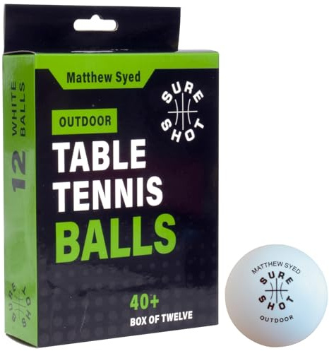 Sure Shot Matthew Syed Table Tennis Balls | Outdoor Ping Pong Balls 12 Pack, White