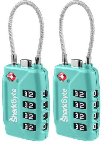 SharkByte Candados de maleta aprobados por la TSA, candado de combinación de seguridad de 4 esferas, candado de viaje de alambre flexible para maletas, cerraduras de equipaje, bolsa de viaje, gimnasio
