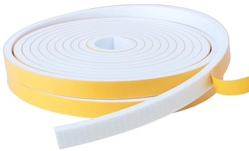 Draft Excluder for Door Window, 2 Rolls 10mm(W) x 6mm(T) Draught Excluder Foam Tape, Self Adhesive Weather Stripping Seal Insulation Tape, Total 10M Long, White