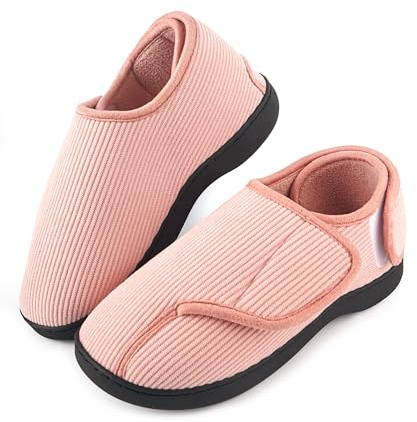 Bobelle Wear Womens Slippers Size 6, Wide Fit Memory Foam Slippers Comfy Warm Adjustable Non-slip House Shoes for Diabetic Swollen Feet