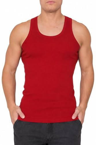ArkXani® Men’s 100% Cotton Sleeveless Vest Tank Top Breathable Gym Workout Shirt Athletic Undershirt & Everyday Vest Black, White, Grey & Red – Pack of 1