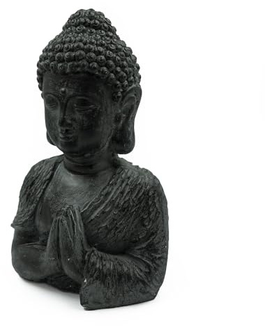 RiloStore Buddhakopf SCHWARZ Buddha Figur 26cm Entspannung Dekoration Wellness Asien Aufsteller Dekoobjekt maritim Massagepraxis Deko Figur Buddha Kopf Baddeko Feng Shui Statue
