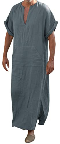 Chemise de nuit longue pour homme - Chemise de nuit une pièce - Loisirs - Doux - Thobe - Confortable - Peignoir ample - Pyjama hauts à manches longues / manches courtes - Léger - Haut de pyjama - Col