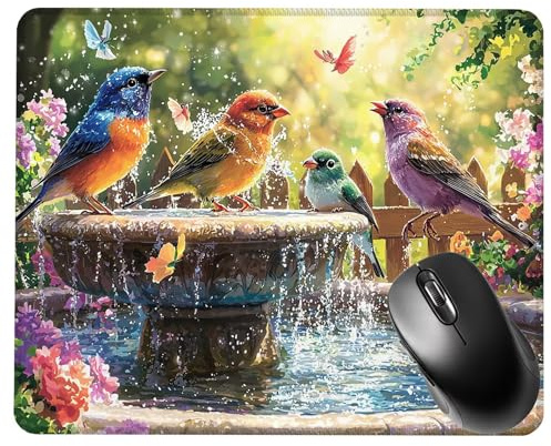 Mouse Pad 34x28cm, Mice Pad with Non-Slip Rubber Base, Mouse Mats for Computers Durable Stitched Edges, Easy Gliding, Smooth Surface for Laser and Optical Mouse Mat, Portable, Garden Birds S0F-388