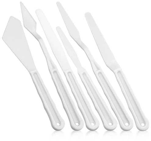 Uonlytech Set 6 Spatole per Pittura in Plastica per Artisti, Raschietti per Miscelazione Vernice, Strumenti da Disegno per Tecniche di Pittura su Tela e Telaio, Impugnatura Leggera