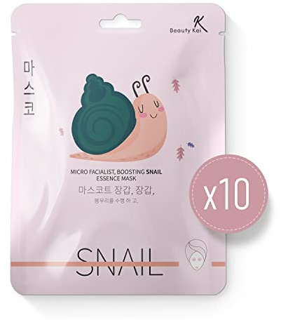 Beautykei Korean Snail Jelly Face Mask Sheet Pack of 10 Hydrating Anti-aging Soothing Hypoallergenic Comfortable Fit Moisturising Rejuvenate Skin Spa Experience Glowing Complexion