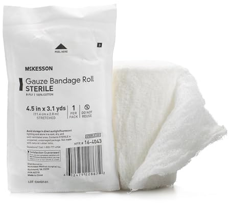McKesson 1 Sterile Gauze Roll Bandage, 4.5 in x 3.1 Yards, 8-ply Premium Medical Supplies & First Aid Supplies, Bandage Wrap Vet Wrap