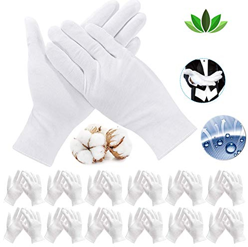 ADNEWX 12 Paar (24 Stück) Baumwollhandschuhe, XXL Weiße Handschuhe Baumwolle Weiche Bequeme Atmungsaktive Zwirnhandschuhe für Hautpflege, Tägliche Arbeit