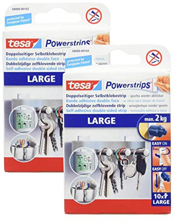 tesa Powerstrips Large - Doppelseitige Klebestreifen zur Montage von Gegenständen auf glatten Oberflächen (2 Packungen)