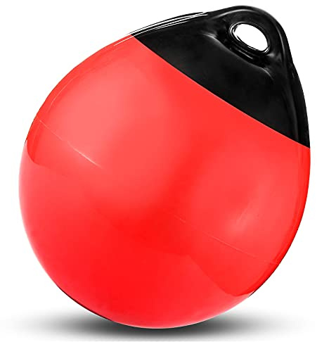 Kamehame Boat Mooring Buoys, 12” Inflatable Vinyl Anchor Buoy Round Boat Fenders Ball Dock Bumper Ball for Small Boat, Yacht, Small Sailboat, Ski Boat, Red