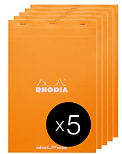 Rhodia 19558C - Packung mit 5 Notizblöcken geheftet dotPad No.19 A4+ 21x31,8cm 80 Blätter Dot-Lineatur 80g, Orange, 1 Pack