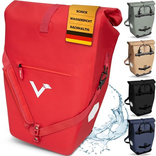 Valkental® Große & wasserdichte Gepäckträgertasche [28L] Abschließbare Befestigung [PVC frei] Fahrradtasche für Gepäckträger mit großen Reflektoren - Inkl. Tragegurt & Innenfächer - Geprüfte Qualität