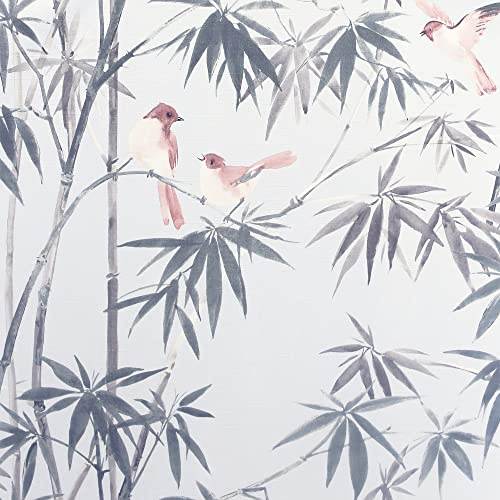 Arthouse Birds & Bamboo Grey Vinyl Wallpaper, Delicate & Natural Look, Featuring Birds & Bamboo on a Light Grey Background, 296401