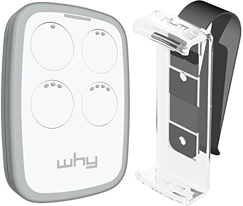 WHY EVO Telecomando rolling code multifrequenza da 280 a 868 mhz con Visor Clip, apricancello autoapprendente programmabile, radiocomando ad ampio raggio con 4 pulsanti, bianco Magnolia White