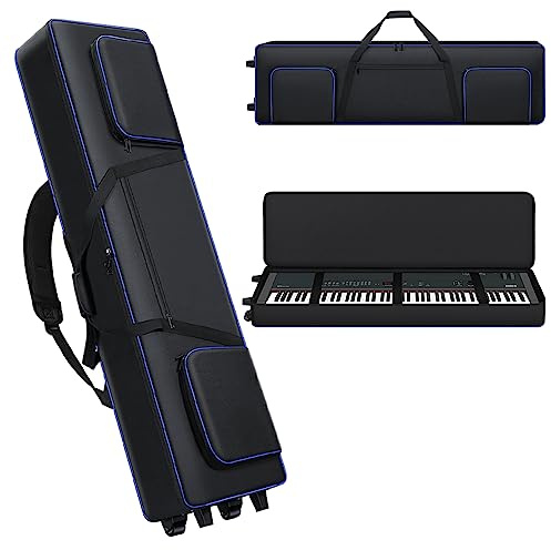 88 Keys Keyboard Cover with Wheels, Portable Padded Bag for Soft Keyboard, 54.3 x 14.9 x 7.1, Rolling Piano Bag with Handles and Adjustable Shoulder Straps, Padded Electric Keyboard Cover (Black)