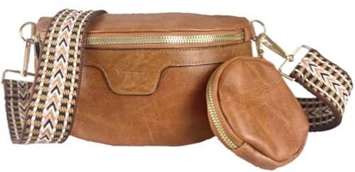 Bolso Bandolera Mujer Piel PU Bolso Cruzado Riñonera de Media Luna Pequeño Bolsos de Hombro Bolso Casual de Moda Crossbody Bag con Correa Ancha Ajustable y ExtraíBle,Marrón