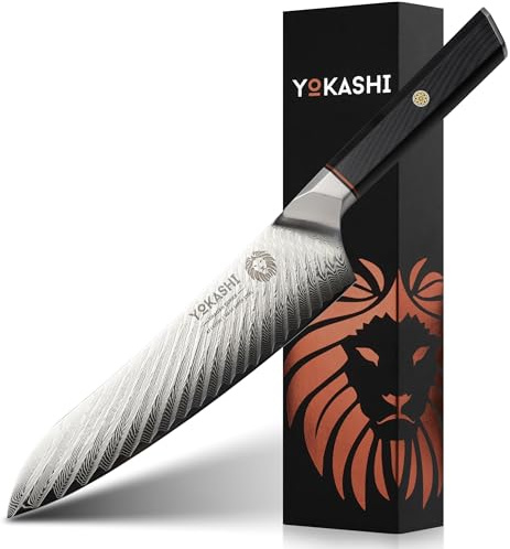 YOKASHI Dragon Japanese Chef Knife - 8 inch High-Carbon Damascus Steel VG-10 - Sharp for Precise Chopping, Slicing & Dicing - Professional & Home Cooks - Good Kitchen Gifts