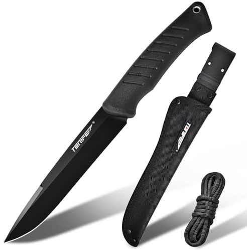 TONIFE Ares Cuchillo Full Tang Cuchillo de Hoja Fija con Vaina y Paracord, Hoja 8Cr14MoV Cuchillo de Camping al Aire Libre Cuchillo de Supervivencia