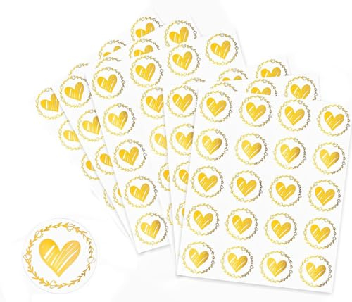120 Stück Umschlag Aufkleber Herz, YiXuTag Briefumschlag Aufkleber Geprägtes Herz 3,2 cm Rund Herz-Aufkleber für Hochzeit Seinladungen Basteln, Umschlagaufkleber Siegelaufkleber (gold)