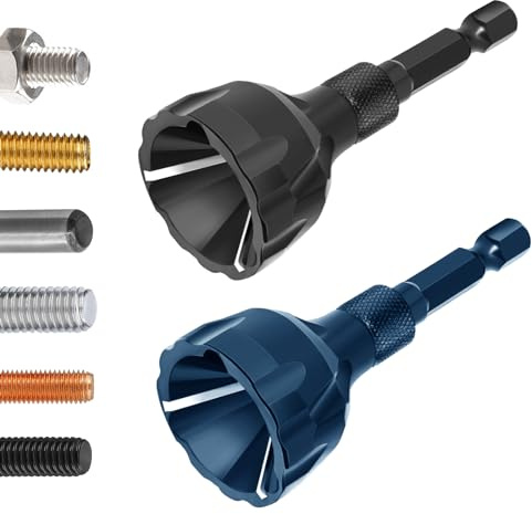Hakkin 2Pack Deburring External Chamfer Tool, Carbide Blade Burr Remover Drill Bit with Hex Shank, Fits 1/8-3/4 (3-20mm) for Bolt & Screw Repair