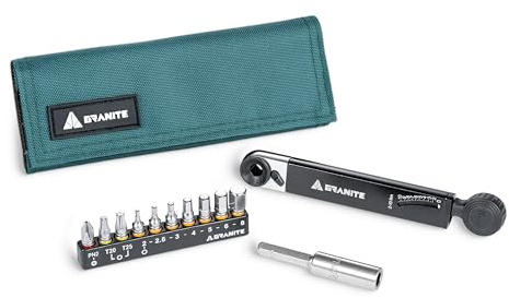 Granite Rocknroll TQ Torque Ratchet kit attrezzi per bicicletta, kit multitool per bicicletta con 10 inserti e asta di prolunga, Kit chiave dinamometrica per bicicletta da montagna (Verde)