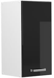 Vicco Armoire Suspendue R-Line, Noir Haute Brillance, 30cm avec Porte, pour Montage Mural pour Le Rangement des ustensiles ménagers