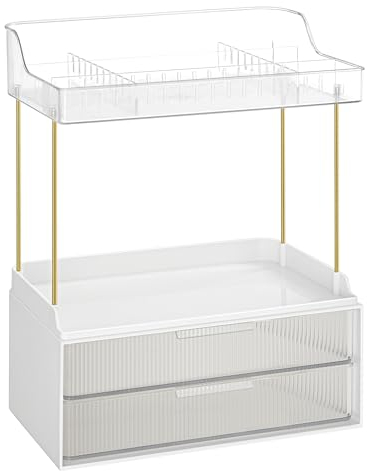 SONGMICS Organizzatore per Cosmetici a 4 Livelli, Porta Trucchi, 4 Divisori, Design Antiscivolo, Organizer Trucchi per Bagno Toeletta Camera da Letto, 20 x 32 x 39,1 cm, Trasparente JKA021W02