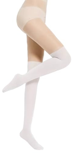 huablo Women's Black Faux Thigh - High Pantyhose - Over - Knee Tights for Stylish Legwear Knee Stockings (US, Alpha, One Size, Regular, Regular, White)