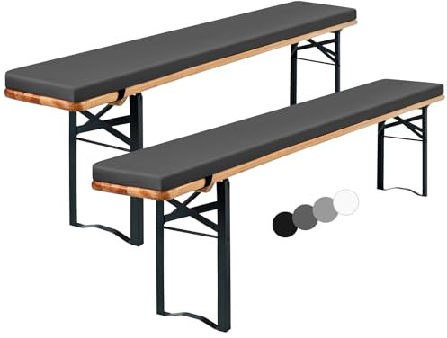 Showgeous 2er-Pack Bierbankauflage Gepolstert für Bierzeltgarnitur Bankauflage 220x25x2cm XL Waschbare Bierbankauflagen Gepolstert Auflage für Biertisch & Partyzeltgarnitur(Anthrazit,Wasserabweisend)