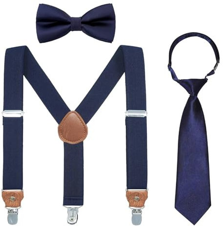 3 Stück Hosenträger Kinder 5-12 Jahre, Hosenträger Fliege Set für Jungen & Mädchen, Verstellbar Elastisch mit 4 Clips, Y-Form, Stilvolle Hosenträger und Fliegen für Hochzeit & Schulveranstaltungen