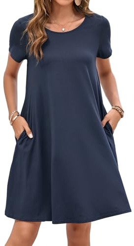 Enmain Vestido Camiseta Mujer Manga Corta Vestido Túnica Verano con Bolsillos Casual Boho Vestidos hasta la Rodilla para Mujer