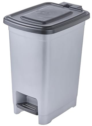 keeeper pattumiera a pedale, 10 l, facile da pulire, pedale per apertura e chiusura igienica, contenitore per rifiuti, 20,5 x 28 x 35 cm, Olaf, Light Silver (Argento)