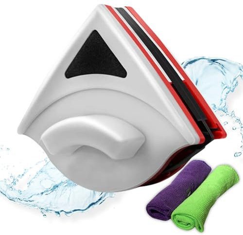 Limpiacristales Magnético Triangular de Doble Cara con Esponja, Escobilla de Goma y 2 Bayetas de Microfibra - Limpia Ventanas Imantado para Cristales de 5-12 mm, Incluye Recambios y Cable de Seguridad