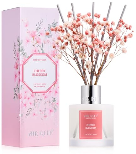 Airkeep Reed Diffuser Set, 3.38 fl oz (100 ml) - Cherry Blossom Oil Diffusers with 8 Reed Sticks, Home Fragrance Reed Diffuser for Bathroom Shelf Decor