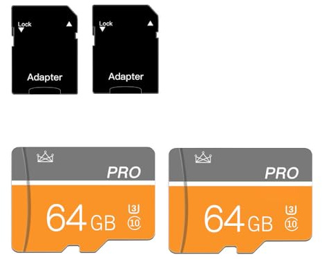 Carte mémoire 64GB Micro Memory Card Classe 10 avec Adaptateur SD - Carte TF Haute Vitesse pour Tablette/téléphone Mobile/Appareil Photo/autoradio/Console de Jeu (Lot de 2 Cartes de 64GB)