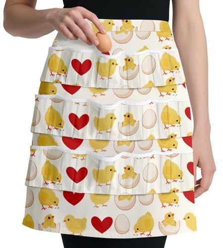 CUTHOLLOW Schürzen mit 18 Elastische Taschen, Fallschutz, Eierschürze, Herz-Küken Apron Damen Sammelschürze, Schürze Sammeln, Eierschürze Frauen, Eiersammelschürze für Bauernhof, Hühner Ente Eier